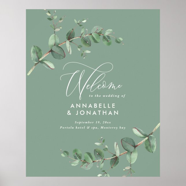 Affiche Budget simple mariage élégant vert eucalyptus (Devant)