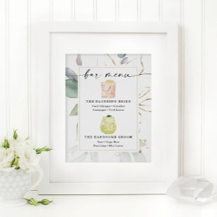 Affiche Budget Watercolor Greenery Sage and Gold Bar Menu
