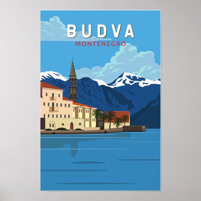Affiche Budva Monténégro Art de voyage rétro vintage  (Devant)