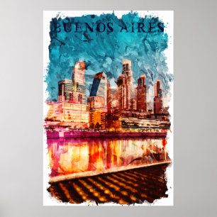 Affiche Buenos Aires Argentine Skyline par nuit City View