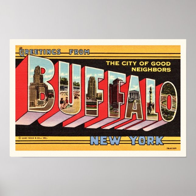 Affiche Buffalo New York - Rétro Salutation Imprimer (Devant)