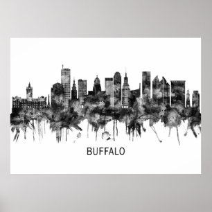 Affiche Buffalo New York Skyline BW
