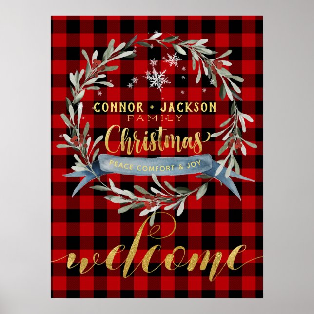 Affiche Buffalo Plaid Gold Script Bienvenue (Devant)