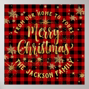 Affiche Buffalo Plaid Gold Script famille Joyeux Noël