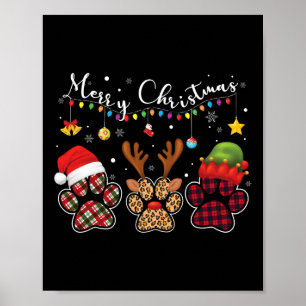 Affiche Buffalo Plaid Leopard Chien Paws Joyeux Noël Lièvr