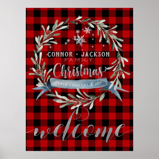 Affiche Buffalo Plaid Silver Script Bienvenue (Devant)