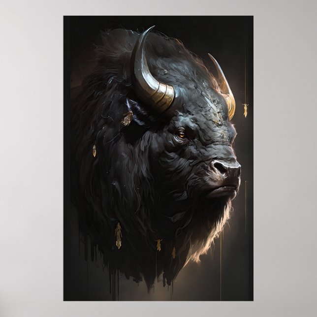 Affiche Buffalo Portrait Animal Nature Art (Devant)