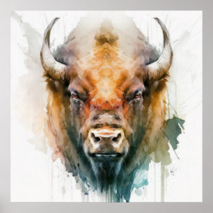 Affiche Buffalo Portrait Animal Peinture Faune À L'Extérie