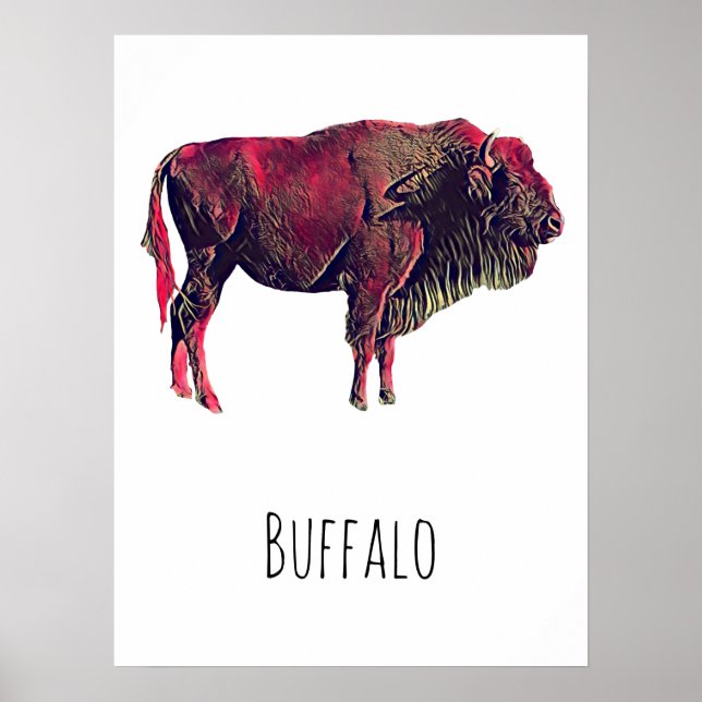 Affiche Buffalo Portrait Design pour bison ou animal sauva (Devant)
