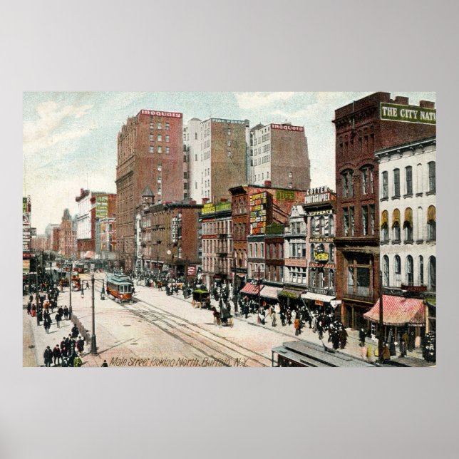 Affiche Buffalo, rue Main Regardant vers le nord, 1907 (Devant)