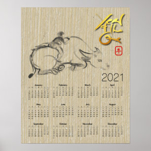 Affiche Buffle d'eau enfant Calendrier du Nouvel An Chinoi