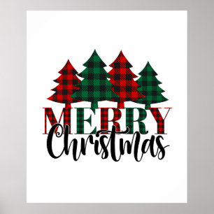 Affiche Buffle rouge et vert Plaid Motif Christmas Tree