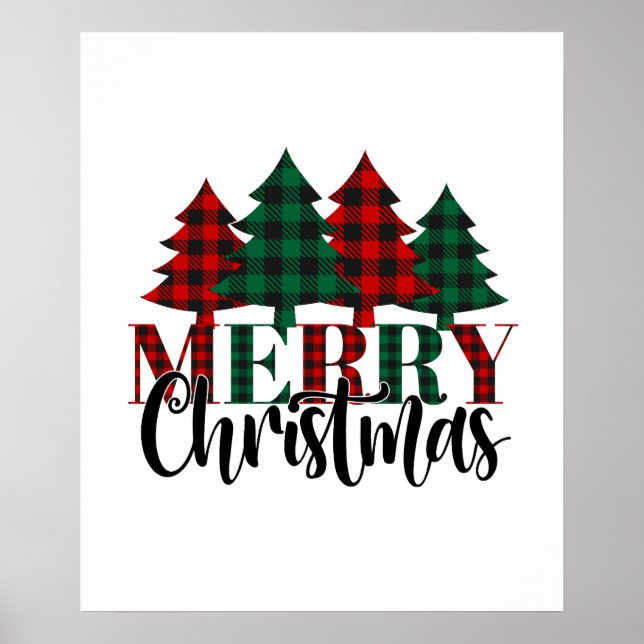 Affiche Buffle rouge et vert Plaid Motif Christmas Tree (Devant)