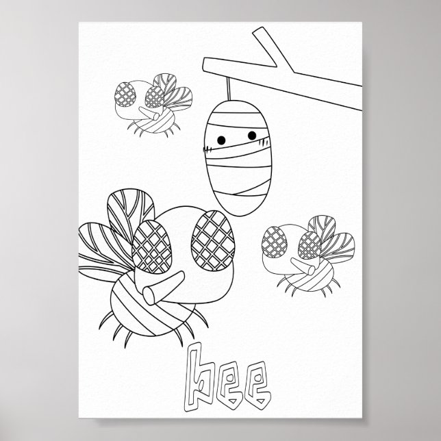 Affiche Bugs Abeilles Coloriage Mignon (Devant)