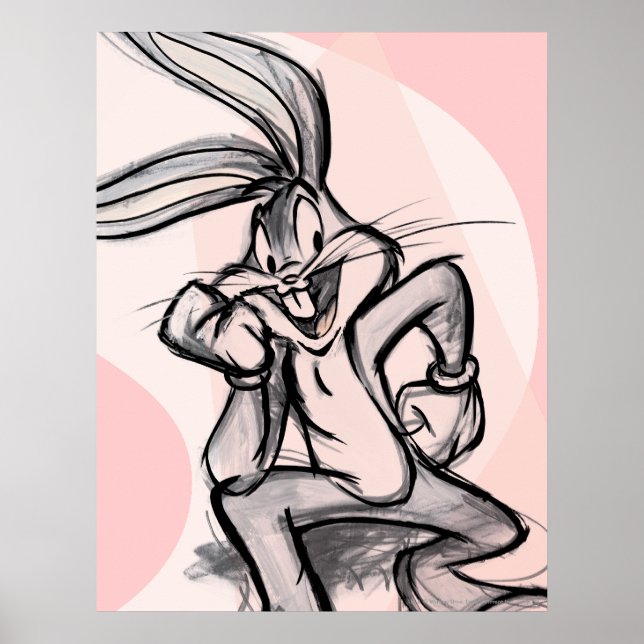 Affiche BUGS BUNNY™ Thinker rose pâle (Devant)