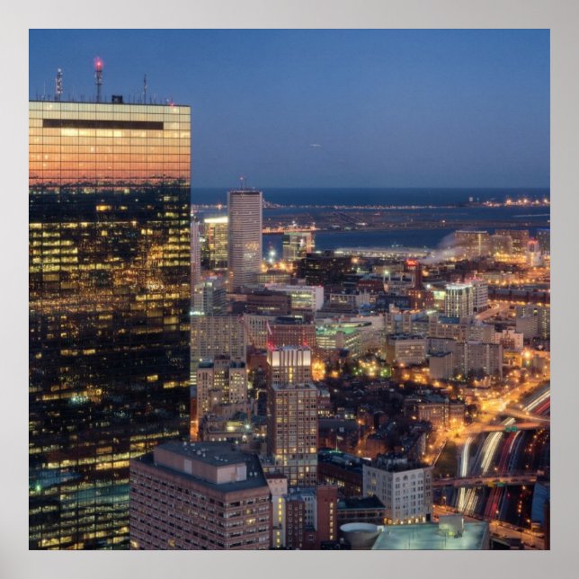 Affiche Building of Boston with light trails on road (Devant)