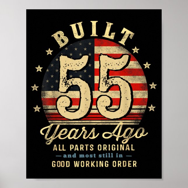 Affiche Built 55 Years Ago Funny 55th Birthday Usa Flag  (Devant)