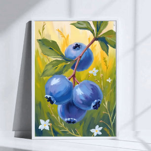 Affiche Buisson de myrtilles   Peinture aquarelle de fruit