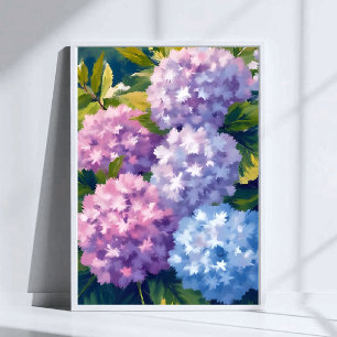 Affiche Buisson d'hortensia violet Peinture aquarelle fl