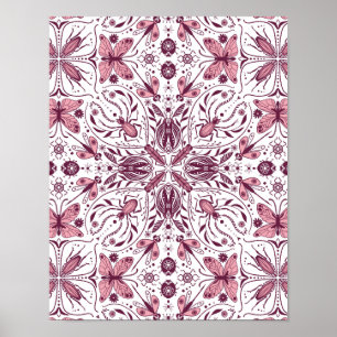 Affiche Buissons, magenta foncé et rose sur blanc