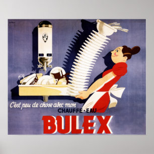 Affiche BULEX Chauffage d'eau belge Annonce Vintage