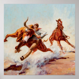 Affiche “Bull Dogger” Art occidental par Will James