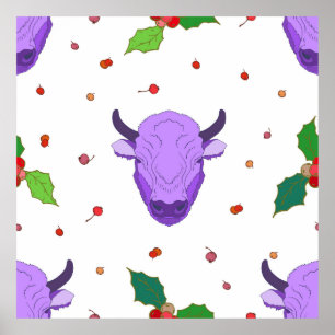 Affiche Bull, houx, mistletoe et baies. Le symbole o
