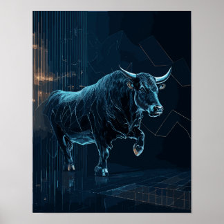 Affiche Bull Silhouette Stock Marché Cadeau Bureau Wall Dé