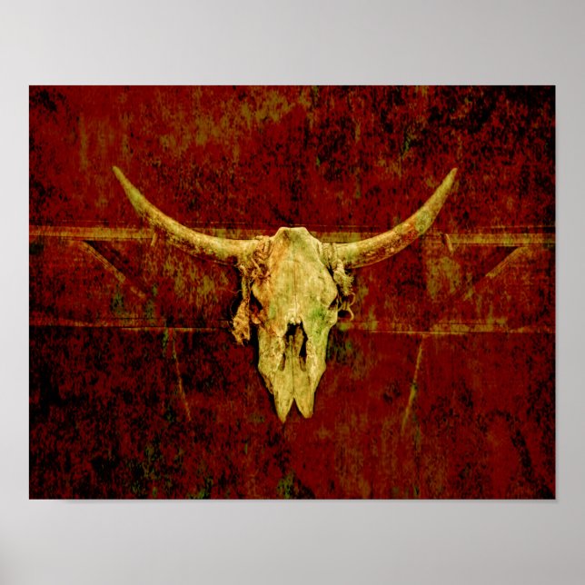 Affiche Bull Skull Western Pays Brown Russe Grunge Art (Devant)
