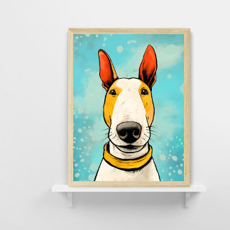 Affiche Bull Terrier avec collier jaune Chien coloré