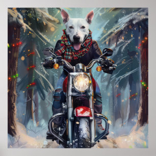 Affiche Bull Terrier Chien Conduisant Moto Noël