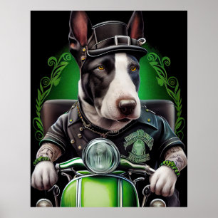 Affiche Bull Terrier Chien Conduite Vélo St. Patrick's Day
