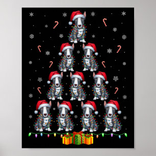 Affiche Bull Terrier Chien Santa Hat Noël Lumières Noël T