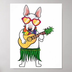 Affiche Bull Terrier Costume hawaïen Jouer Ukulele Summ