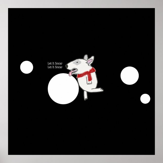 Affiche Bull Terrier Doodle profiter de la neige (Devant)