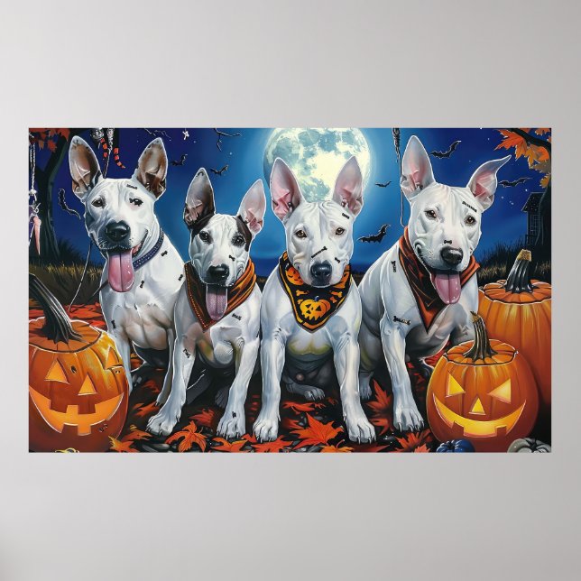 Affiche Bull Terrier Halloween Éffrayant (Devant)