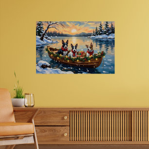 Affiche Bull Terrier Noël Bateau Fêtes