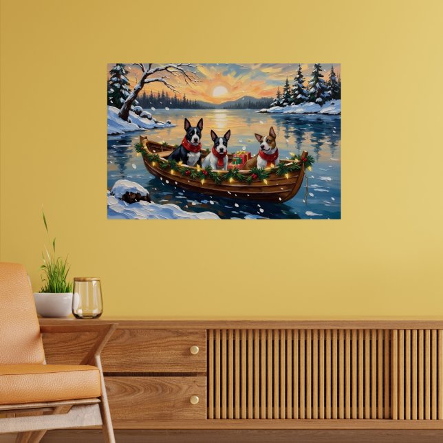 Affiche Bull Terrier Noël Bateau Fêtes (Salon 2)