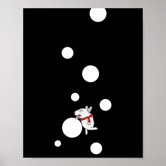 Affiche Bull Terrier profitant d'une boule de neige (Devant)