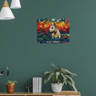 Affiche Bull Terrier Quadrillage papier Portrait de chien