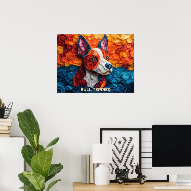Affiche Bull Terrier Quadrillage papier Portrait de chien  (Bureau à domicile)