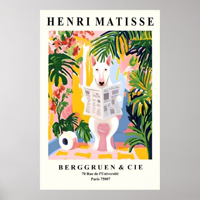 Affiche Bull Terrier sur toilettes Art - Style Matisse (Devant)