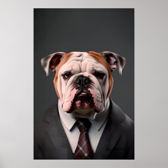 Affiche Bulldog anglais en costume | Mon Bulldog Boss (Devant)