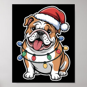 Affiche Bulldog Anglais Enveloppé Dans Les Lumières De Noë