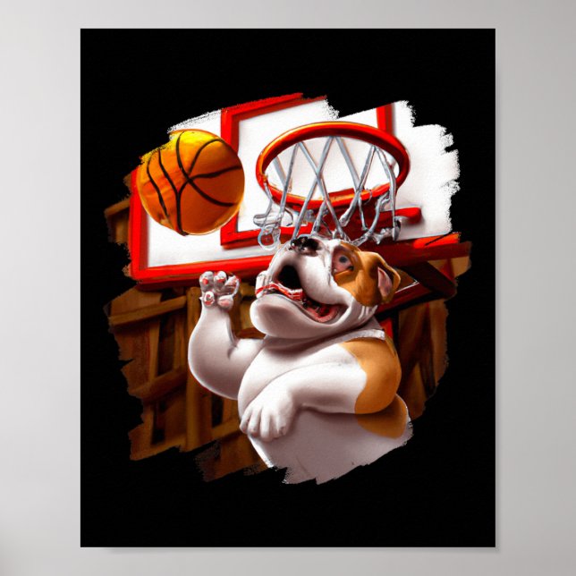 Affiche Bulldog anglais jouer de basket-ball amusant chien (Devant)