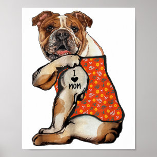 Affiche Bulldog Chien Tattoo I Love Maman Flower Mothers D