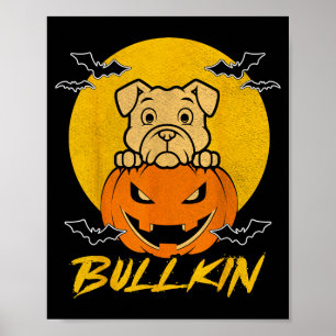 Affiche Bulldog Citrouille Bullkin Halloween Drôle Amateur