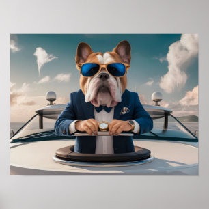 Affiche Bulldog de luxe sur Yacht privé avec Champagne
