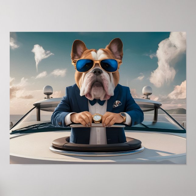 Affiche Bulldog de luxe sur Yacht privé avec Champagne (Devant)