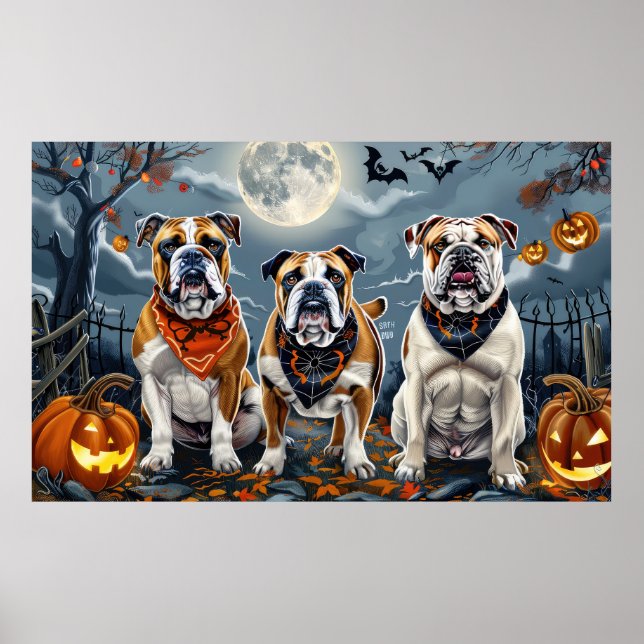Affiche Bulldog Halloween Éffrayant (Devant)